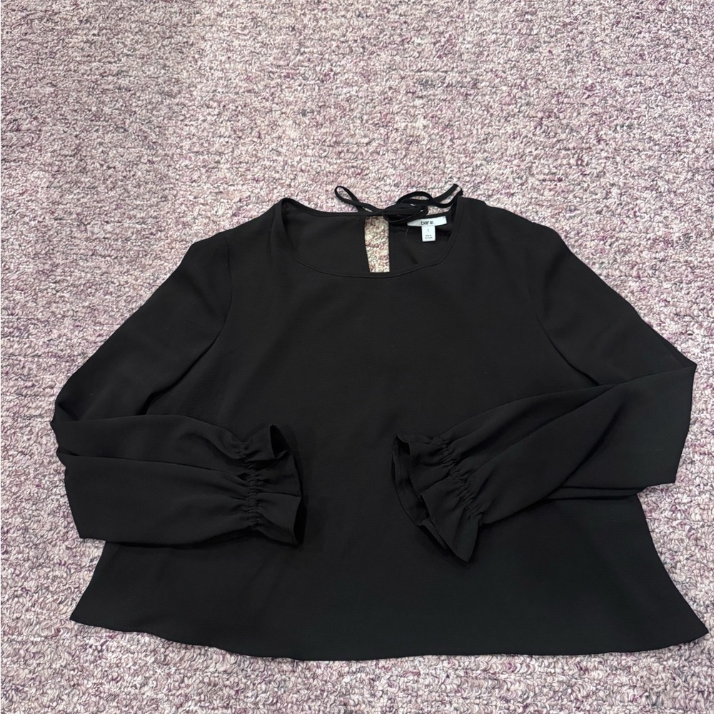 H&M Black Blouse with Gathered Sleeves